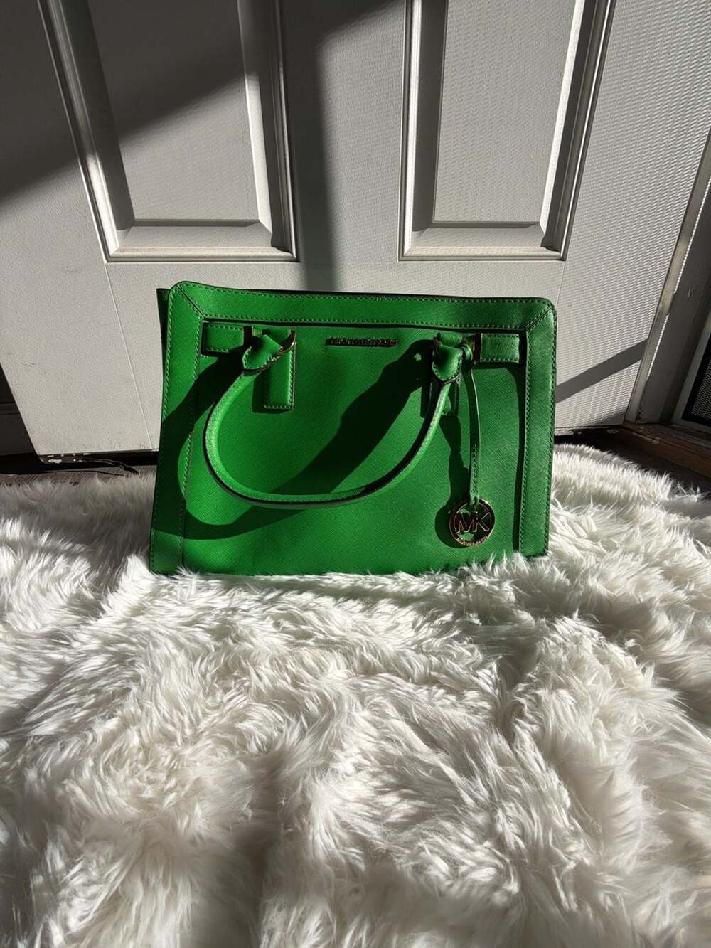 Michael Kors Dillon Medium Top Zip Leather Satchel Palm Green